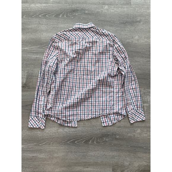 UNTUCKit Evans Slim Fit Men’s Medium Long Sleeve Button Up Red White Blue Plaid - Picture 2 of 6